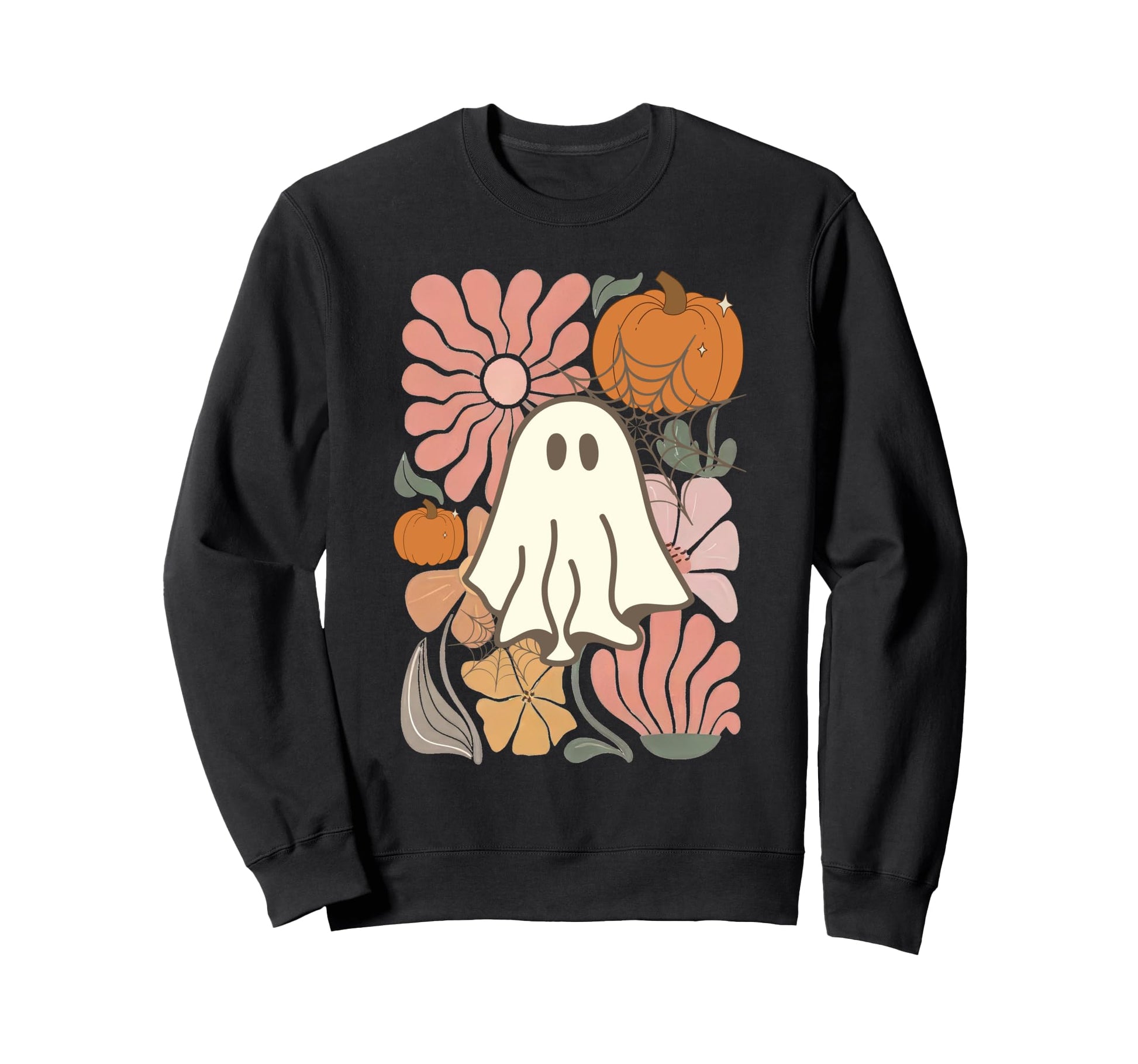 Boho Ghost Floral Autumn Halloween Sweatshirt - Trendy Graphic for Adults - T-Shirt, Sweatshirt, Hoodie