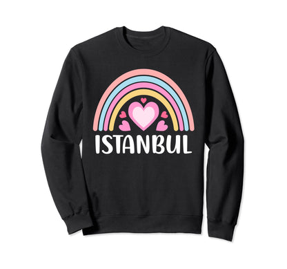 Istanbul Turkey Rainbow Hearts Sweatshirt - Aesthetic Graphic for Adults - T-Shirt, Sweatshirt, Hoodie