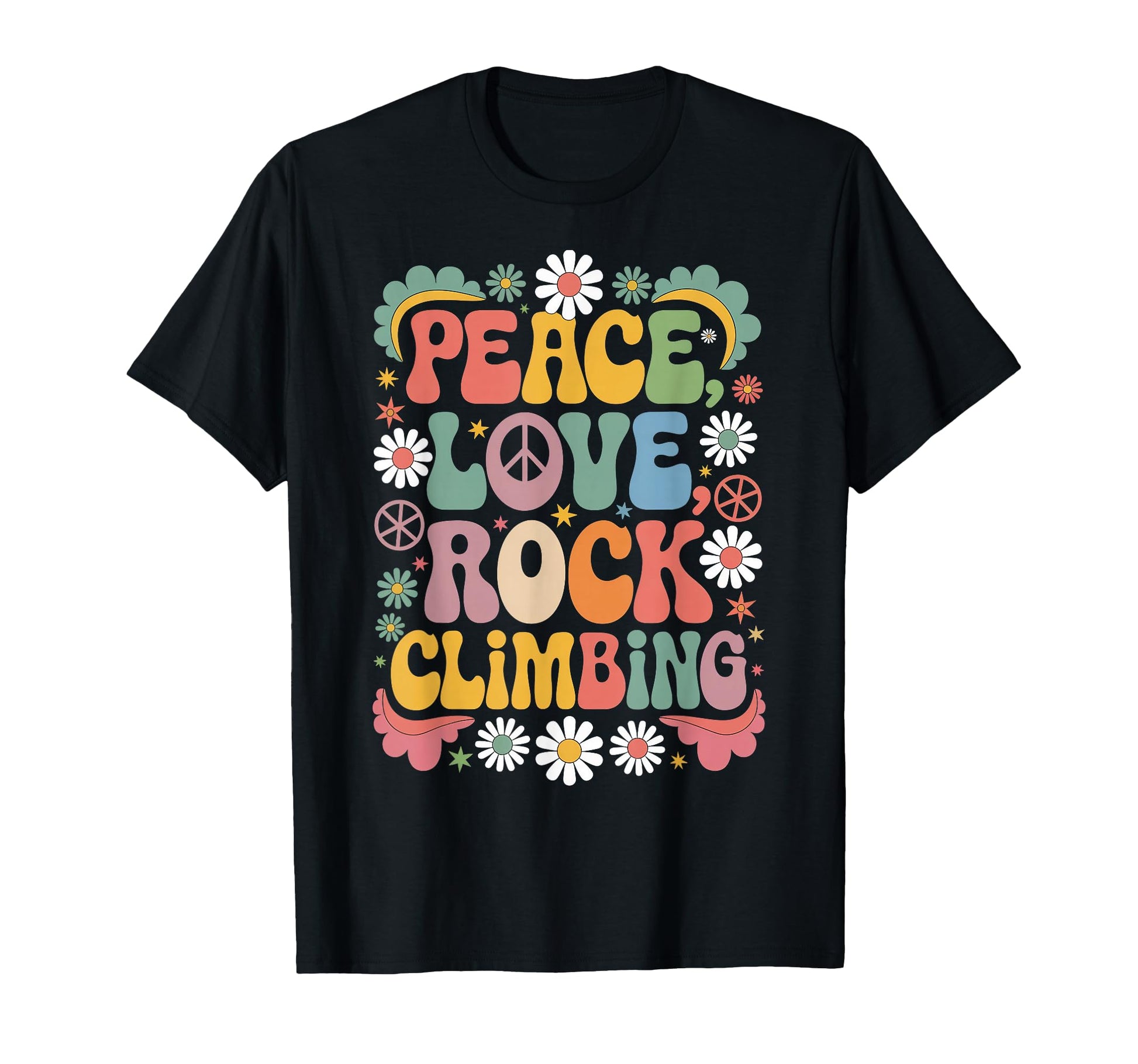 Peace Love Rock Climbing 60S 70S T-Shirt - Unique Graphic for Adults - T-Shirt, Sweatshirt, Hoodie