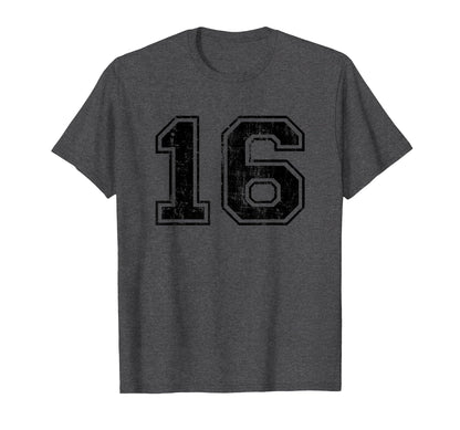 Number 16 Varsity Distressed T-Shirt - Casual Everyday Wear for Adults - T-Shirt, Sweatshirt, Hoodie