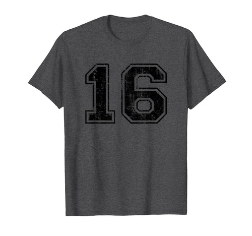 Number 16 Varsity Distressed T-Shirt - Casual Everyday Wear for Adults - T-Shirt, Sweatshirt, Hoodie
