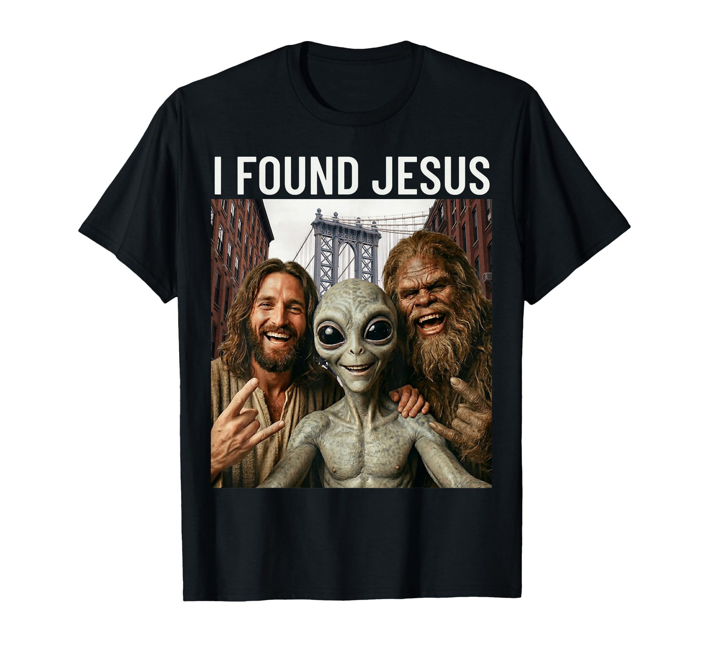 Funny Bigfoot Alien Jesus Rock Hand T-Shirt - Trendy Graphic Men Women - T-Shirt, Sweatshirt, Hoodie