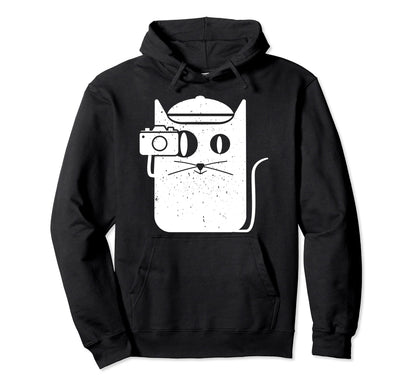 Cat Kitten Camera Photography Hoodie - Fun Novelty Design Men Women - T-Shirt, Sweatshirt, Hoodie