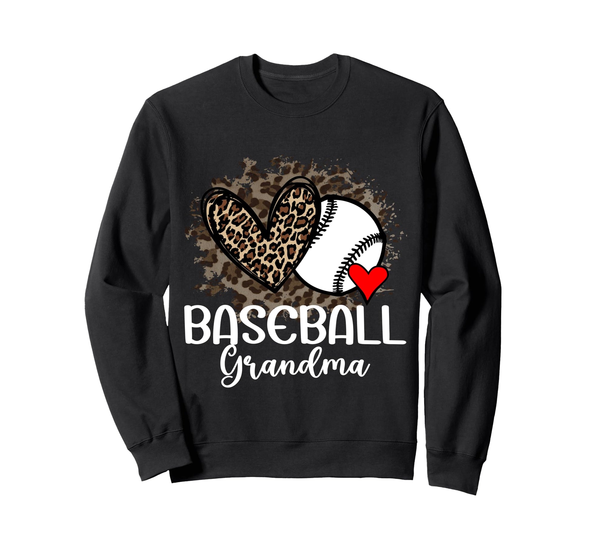Baseball Grandma Funny Leopard Heart Sweatshirt - Unique Graphic Unisex - T-Shirt, Sweatshirt, Hoodie
