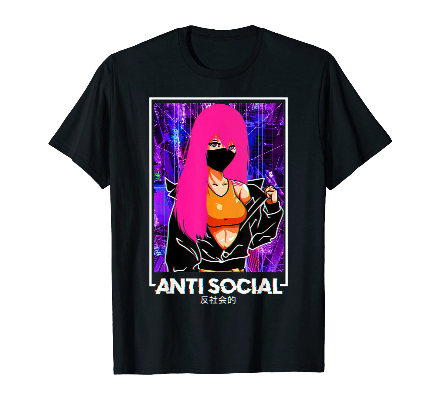 Anti Social Anime Vaporwave T-Shirt - Casual Everyday Wear for Adults - T-Shirt, Sweatshirt, Hoodie