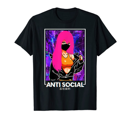 Anti Social Anime Vaporwave T-Shirt - Casual Everyday Wear for Adults - T-Shirt, Sweatshirt, Hoodie