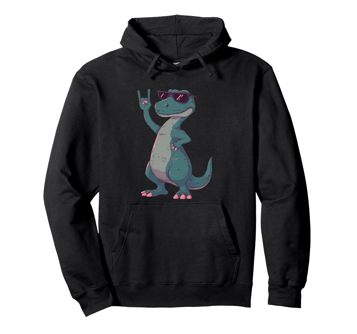 T Rex Dinosaur Rock Hand Sign Punk Hoodie - Fun Novelty Design Unisex - T-Shirt, Sweatshirt, Hoodie