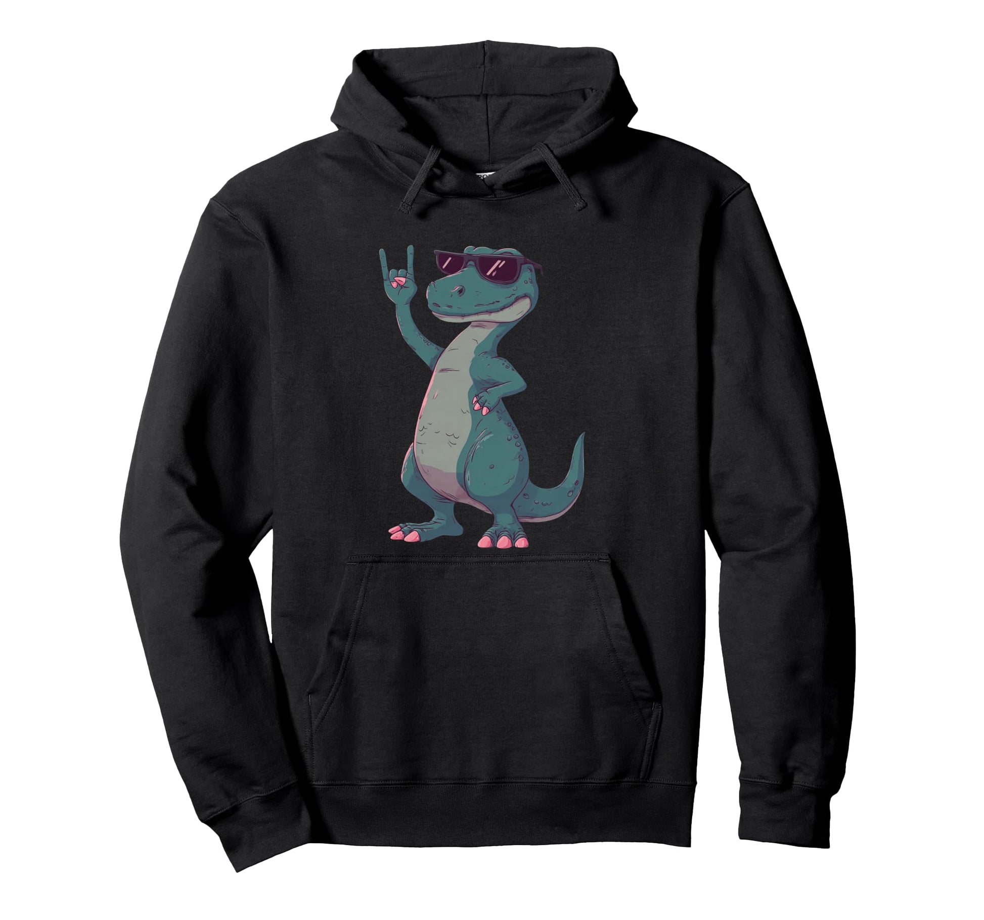 T Rex Dinosaur Rock Hand Sign Punk Hoodie - Fun Novelty Design Unisex - T-Shirt, Sweatshirt, Hoodie
