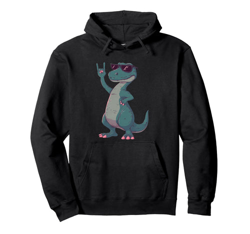 T Rex Dinosaur Rock Hand Sign Punk Hoodie - Fun Novelty Design Unisex - T-Shirt, Sweatshirt, Hoodie
