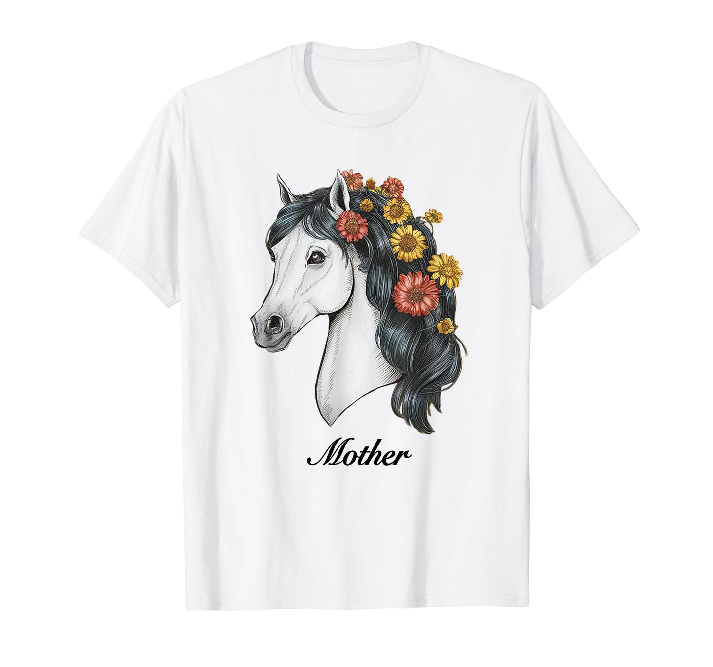 Coquette White Horse Flowers Mother T-Shirt - Novelty Apparel Unisex - T-Shirt, Sweatshirt, Hoodie