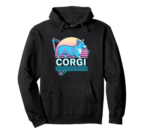 Corgi Synthwave Aesthetic Dog Lover Hoodie - Unique Graphic Unisex - T-Shirt, Sweatshirt, Hoodie