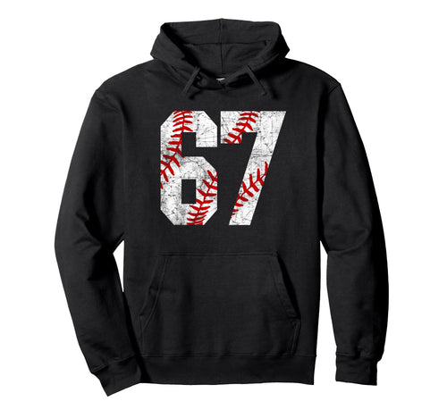Distressed Baseball Number 67 Jersey Hoodie - Minimalist Print Unisex - T-Shirt, Sweatshirt, Hoodie