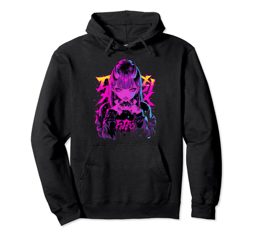 Goth Grunge Demon Anime Waifu Hoodie - Casual Everyday Wear Men Women - T-Shirt, Sweatshirt, Hoodie