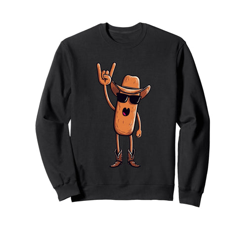 Cowboy Sausage Hotdog Rock Hand Sweatshirt - Fun Novelty Design for Adults - T-Shirt, Sweatshirt, Hoodie