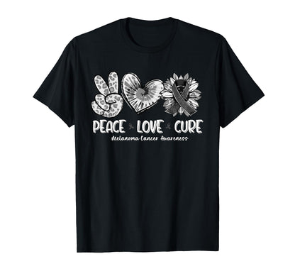 Peace Love Cure Sunflower Melanoma T-Shirt - Custom Art Print Men Women - T-Shirt, Sweatshirt, Hoodie