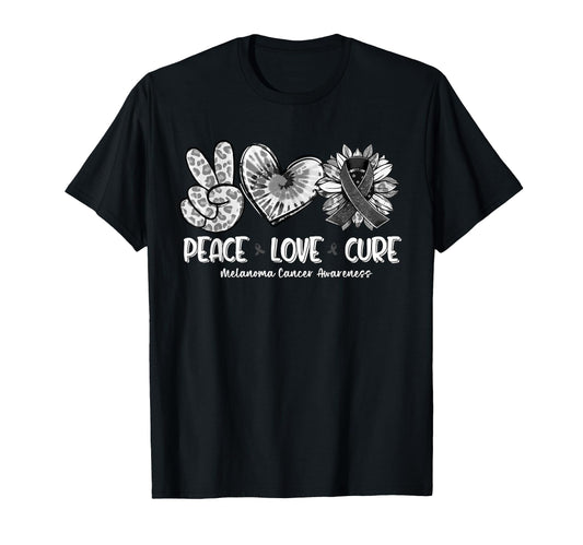 Peace Love Cure Sunflower Melanoma T-Shirt - Custom Art Print Men Women - T-Shirt, Sweatshirt, Hoodie