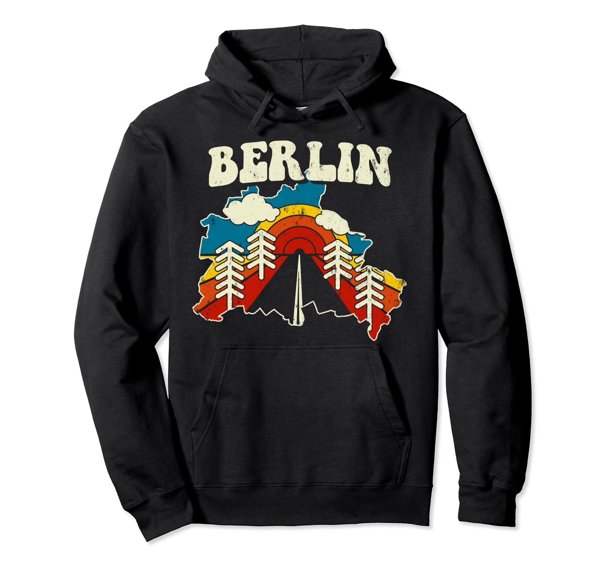 Berlin German City Rainbow Streets 70S Map Hoodie - Custom Art Print Unisex - T-Shirt, Sweatshirt, Hoodie