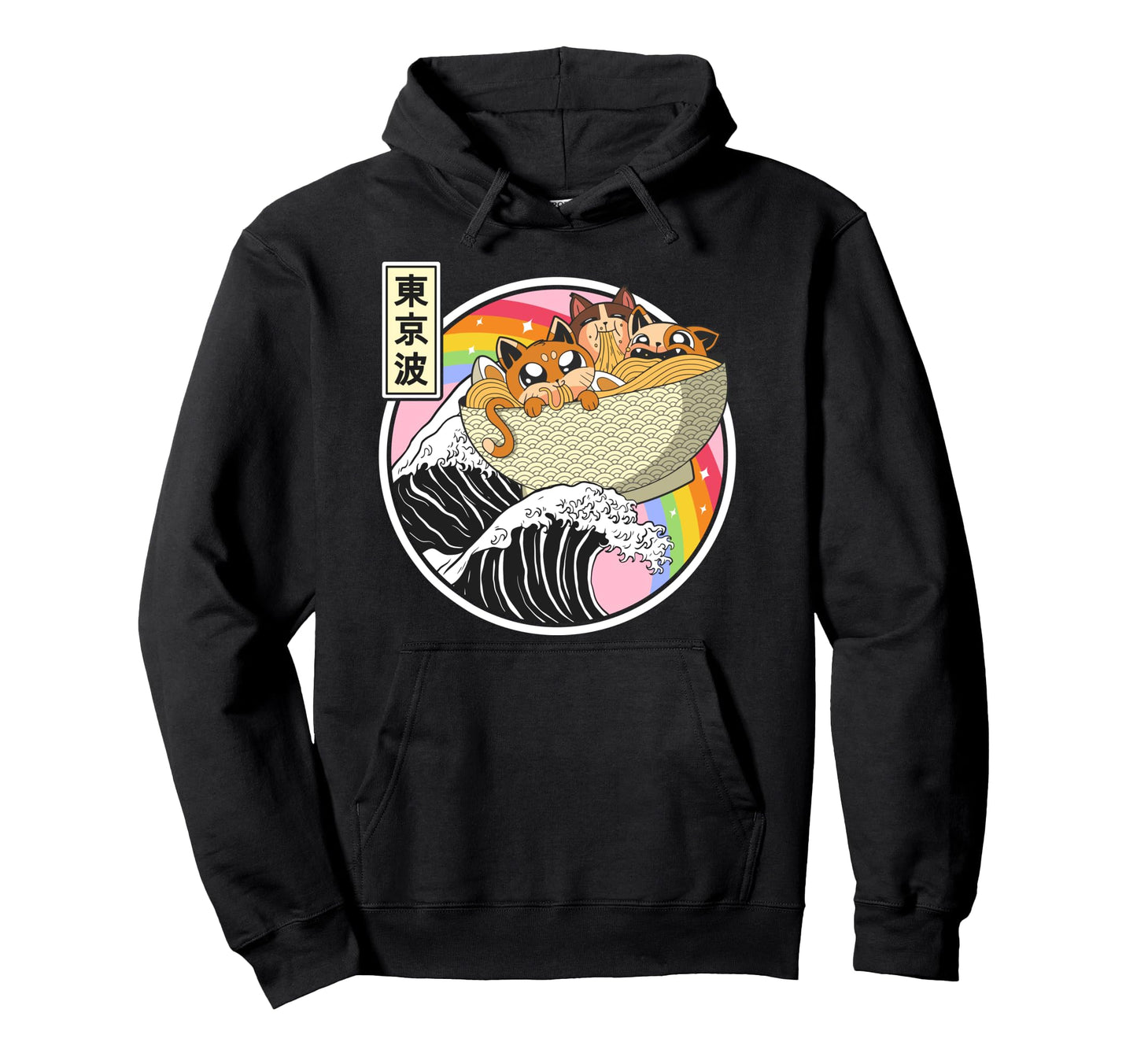 Cats Eating Ramen Kanagawa Wave Hoodie - Aesthetic Graphic for Adults - T-Shirt, Sweatshirt, Hoodie