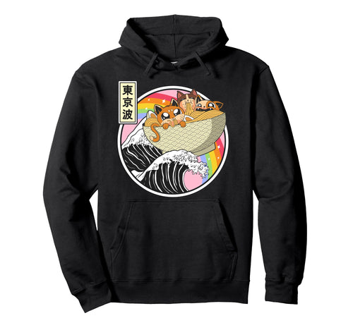 Cats Eating Ramen Kanagawa Wave Hoodie - Aesthetic Graphic for Adults - T-Shirt, Sweatshirt, Hoodie