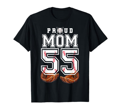 Proud Mom Baseball Player Number 55 T-Shirt - Aesthetic Graphic Unisex - T-Shirt, Sweatshirt, Hoodie