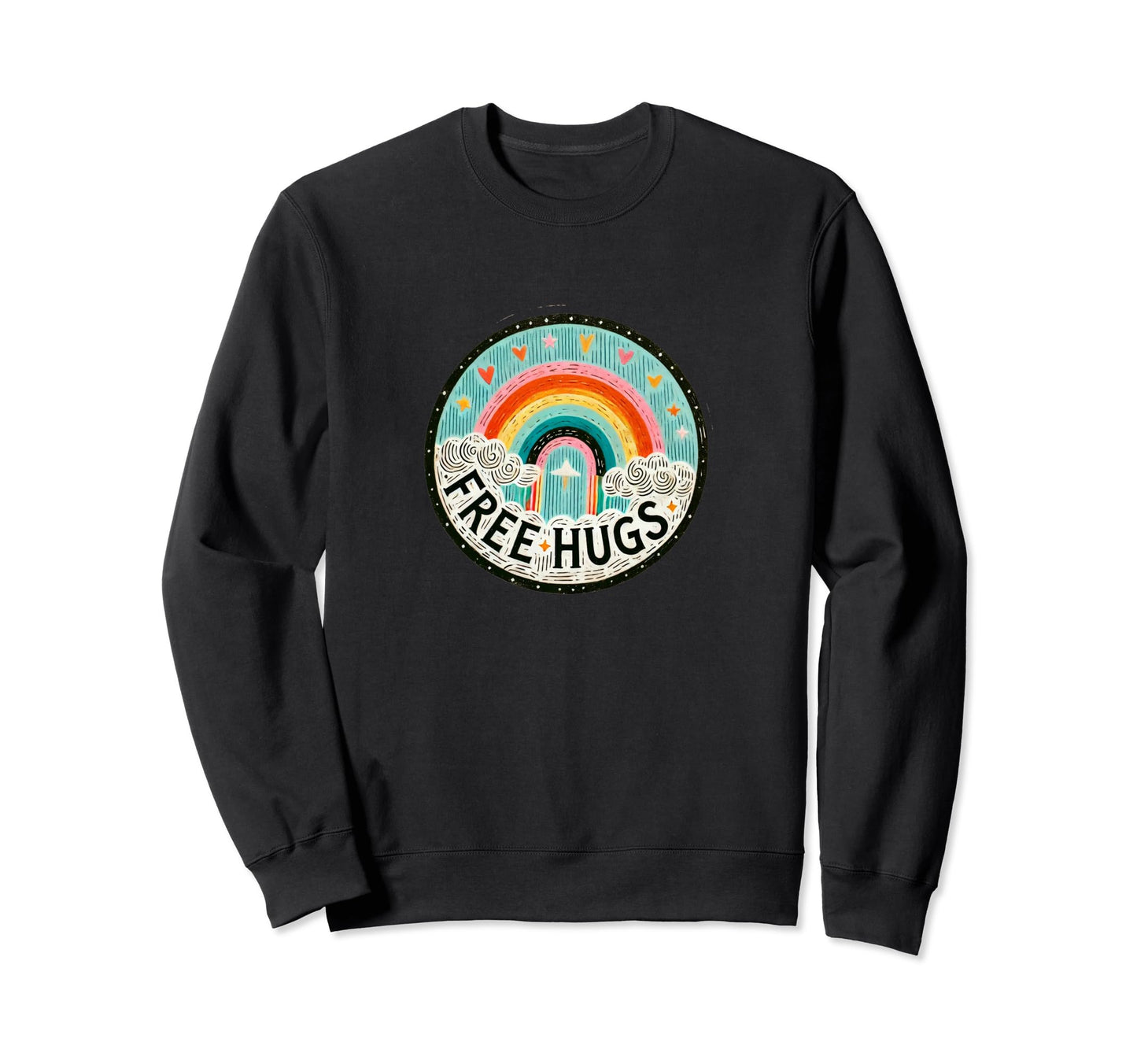 Free Hugs Rainbow Illustration Sweatshirt - Aesthetic Graphic Unisex - T-Shirt, Sweatshirt, Hoodie