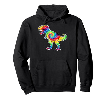 Tie Dye Tyrannosaurus Dinosaur Rainbow T Rex Hoodie - Graphic Print Unisex - T-Shirt, Sweatshirt, Hoodie
