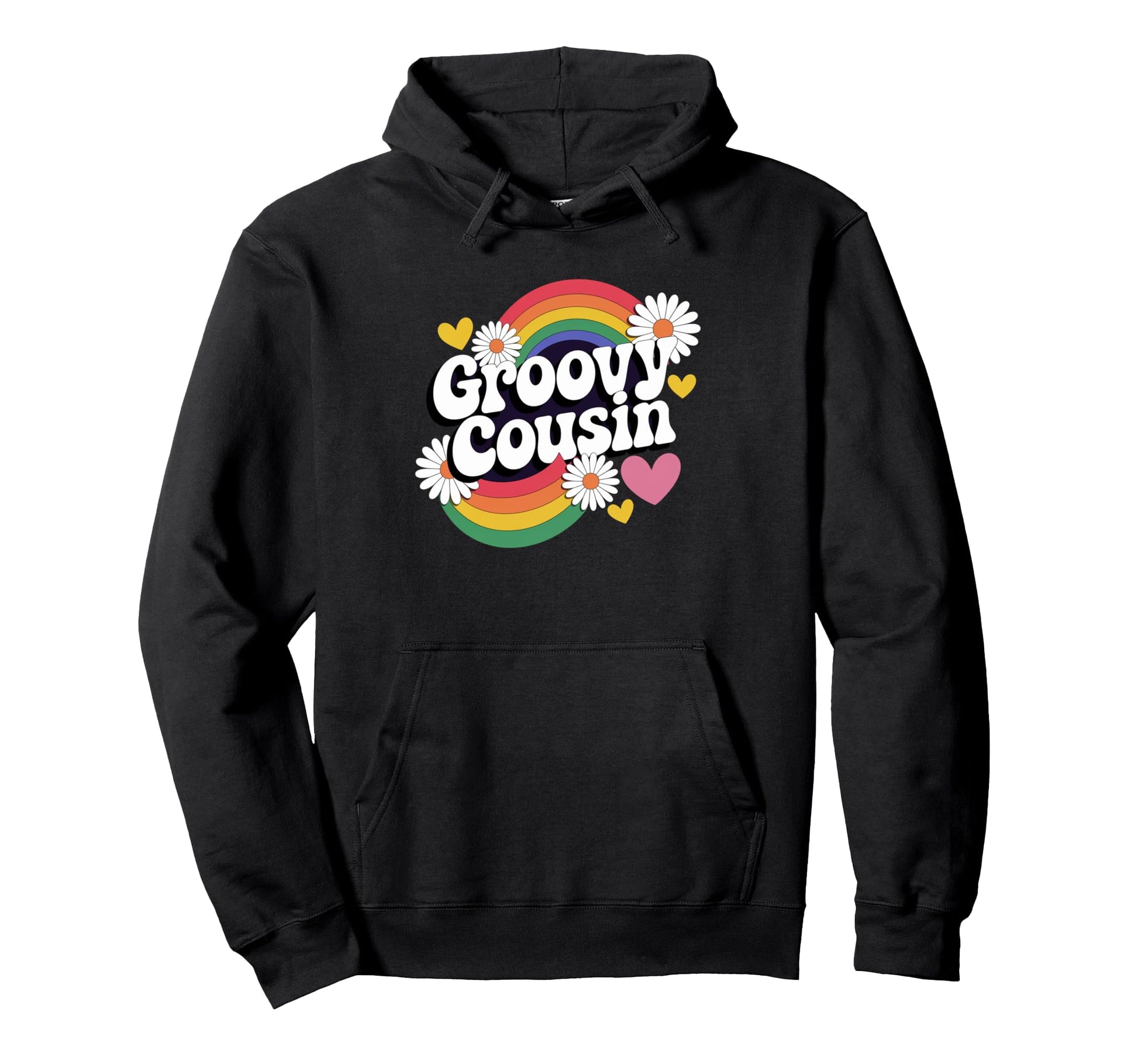 Groovy Cousin 70S Rainbow Heart Love Family Hoodie - Unique Graphic Unisex - T-Shirt, Sweatshirt, Hoodie