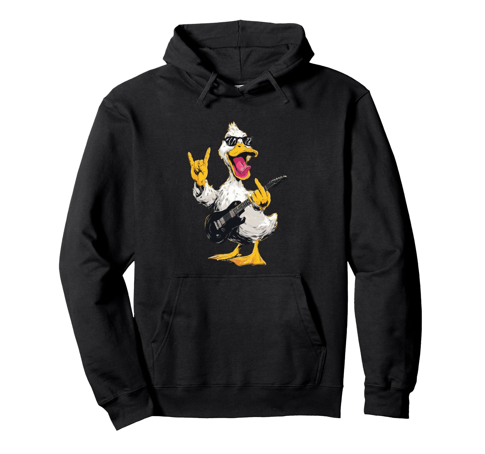 Funny Rock Duck Guitar Player Cartoon Hoodie - Aesthetic Graphic for Adults - T-Shirt, Sweatshirt, Hoodie