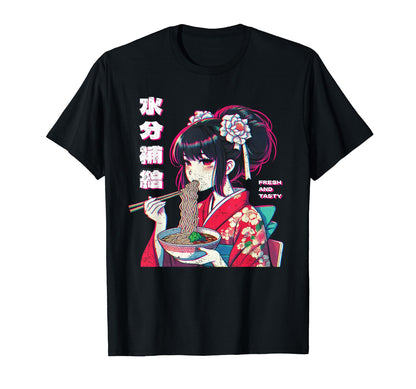 Anime Eating Ramen Vaporwave Aesthetic T-Shirt - Graphic Print for Adults - T-Shirt, Sweatshirt, Hoodie