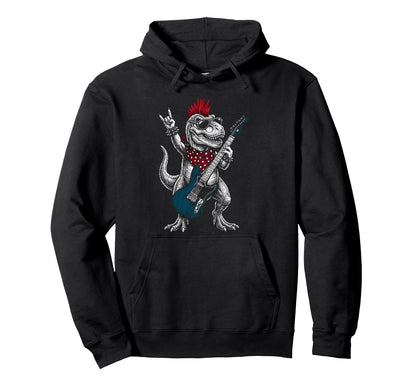 Funny T Rex Dino Playing Guitar Usa Hoodie - Unique Graphic Unisex - T-Shirt, Sweatshirt, Hoodie