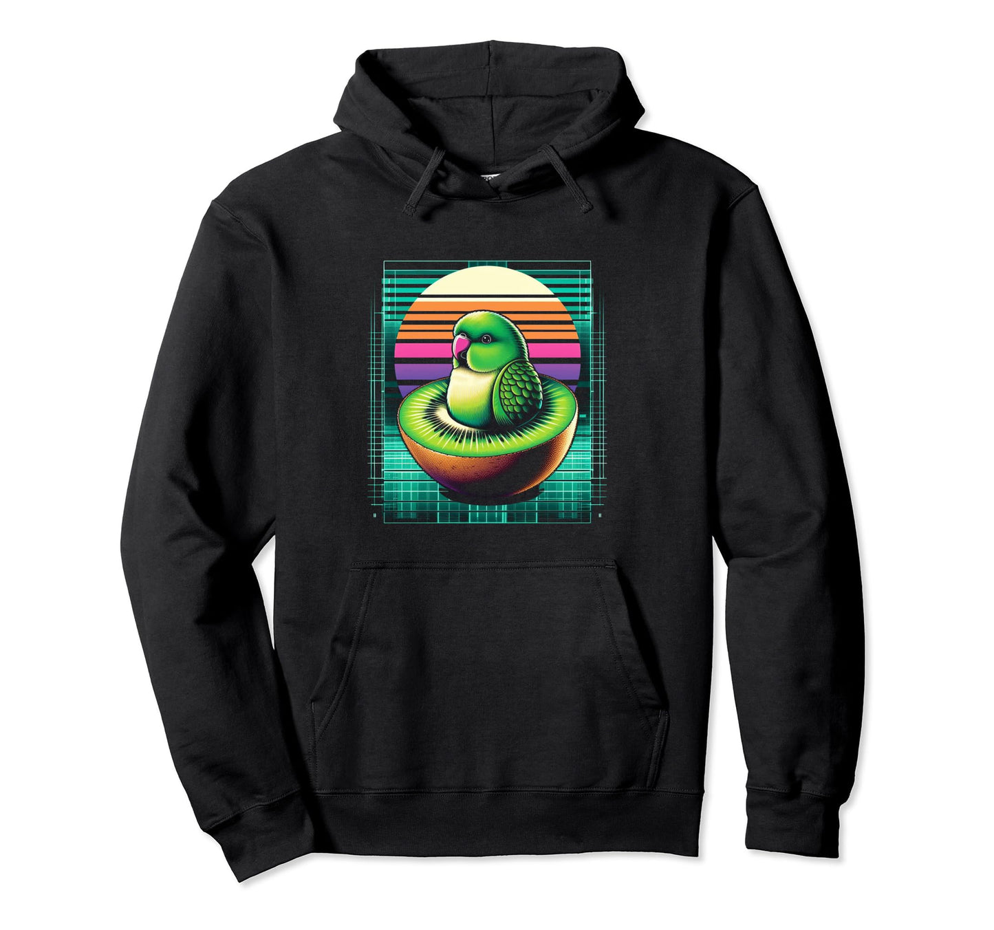 Cyberpunk Parakeet Vaporwave Sunrise Art Hoodie - Trendy Graphic for Adults - T-Shirt, Sweatshirt, Hoodie