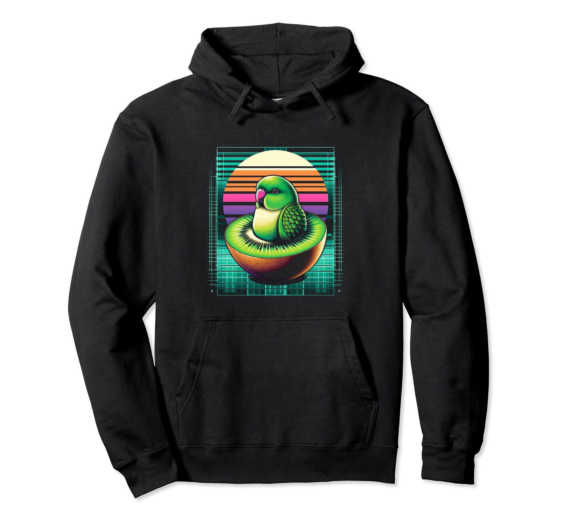 Cyberpunk Parakeet Vaporwave Sunrise Art Hoodie - Trendy Graphic for Adults - T-Shirt, Sweatshirt, Hoodie