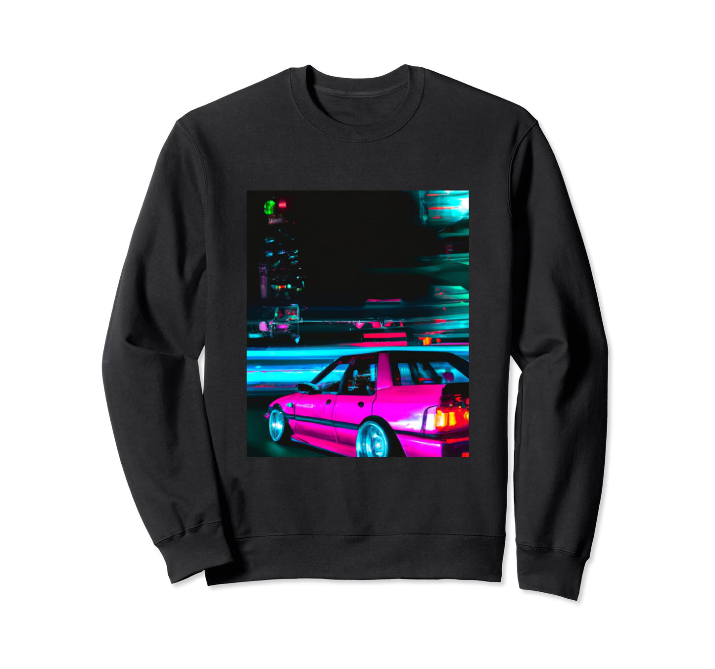 Vaporwave Car Synthwave City Sweatshirt - Casual Everyday Wear Men Women - T-Shirt, Sweatshirt, Hoodie