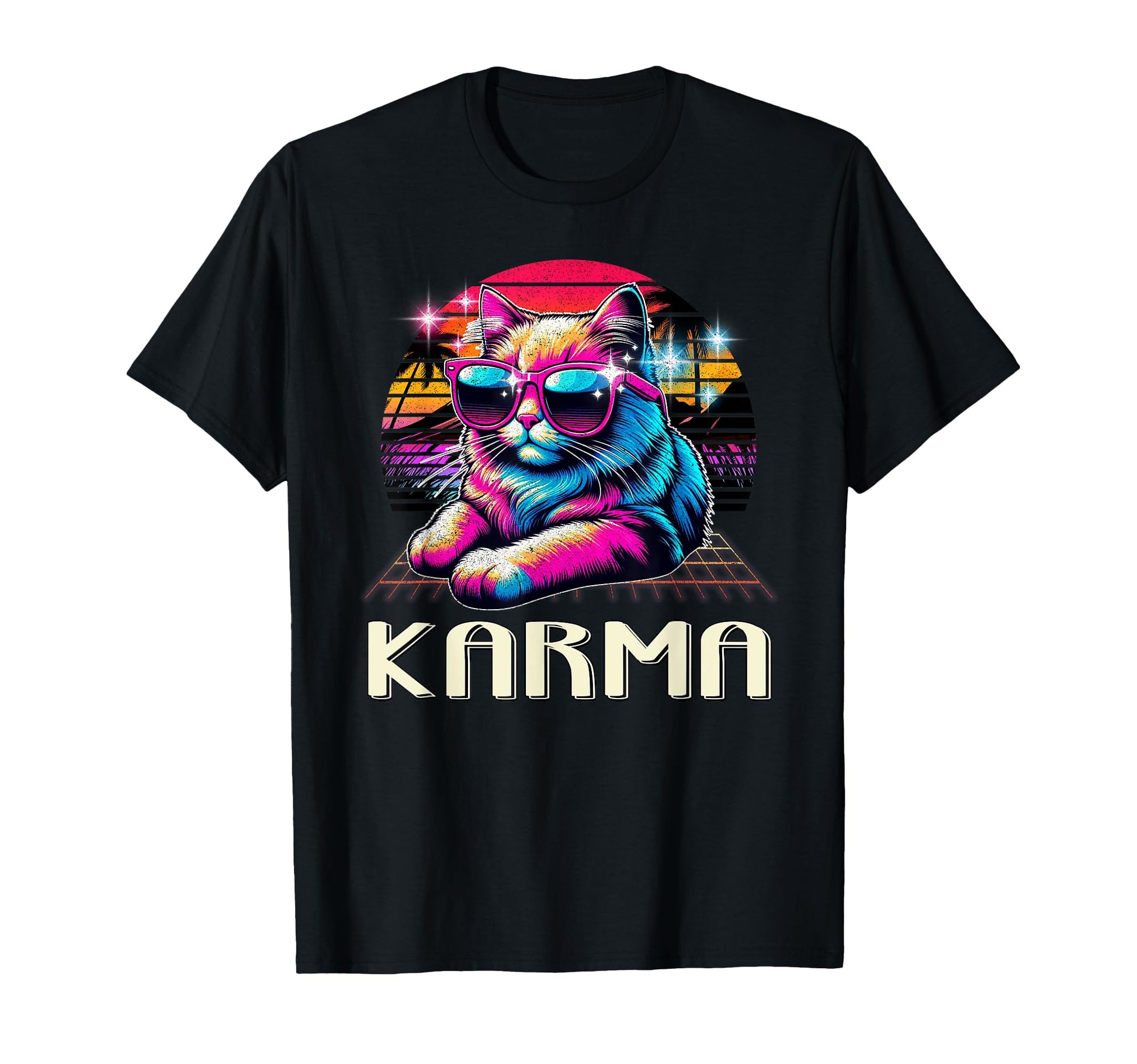 Karma Is Cat Vaporwave 80S T-Shirt - Casual Everyday Wear Men Women - T-Shirt, Sweatshirt, Hoodie