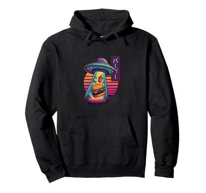 Burger Ufo Abduction Vaporwave Aesthetic Hoodie - Trendy Graphic Unisex - T-Shirt, Sweatshirt, Hoodie