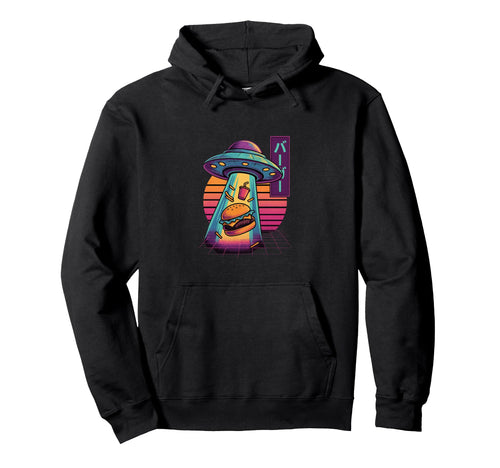 Burger Ufo Abduction Vaporwave Aesthetic Hoodie - Trendy Graphic Unisex - T-Shirt, Sweatshirt, Hoodie