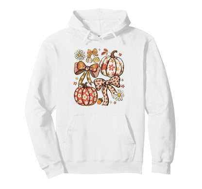 Boho Fall Pumpkins Daisies Bows Hoodie - Custom Art Print for Adults - T-Shirt, Sweatshirt, Hoodie