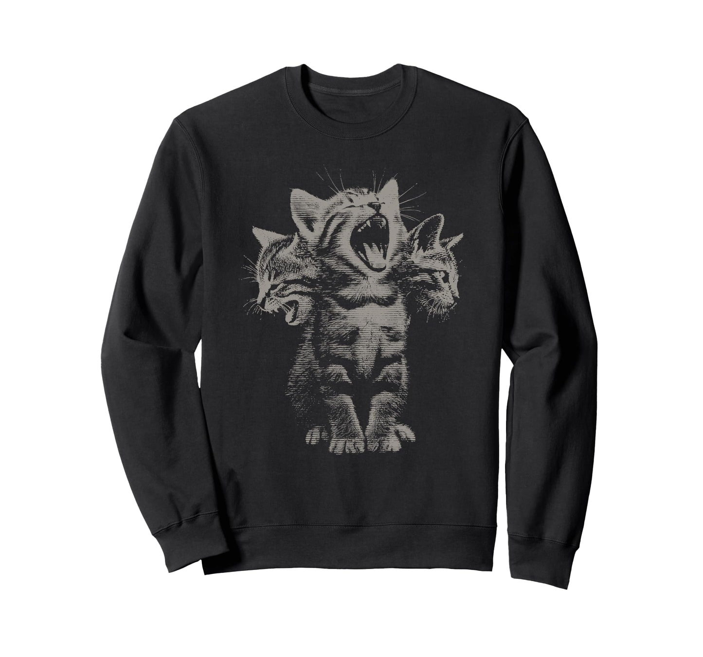 3 Headed Cat Funny Grunge Y2K 90S Sweatshirt - Minimalist Print for Adults - T-Shirt, Sweatshirt, Hoodie