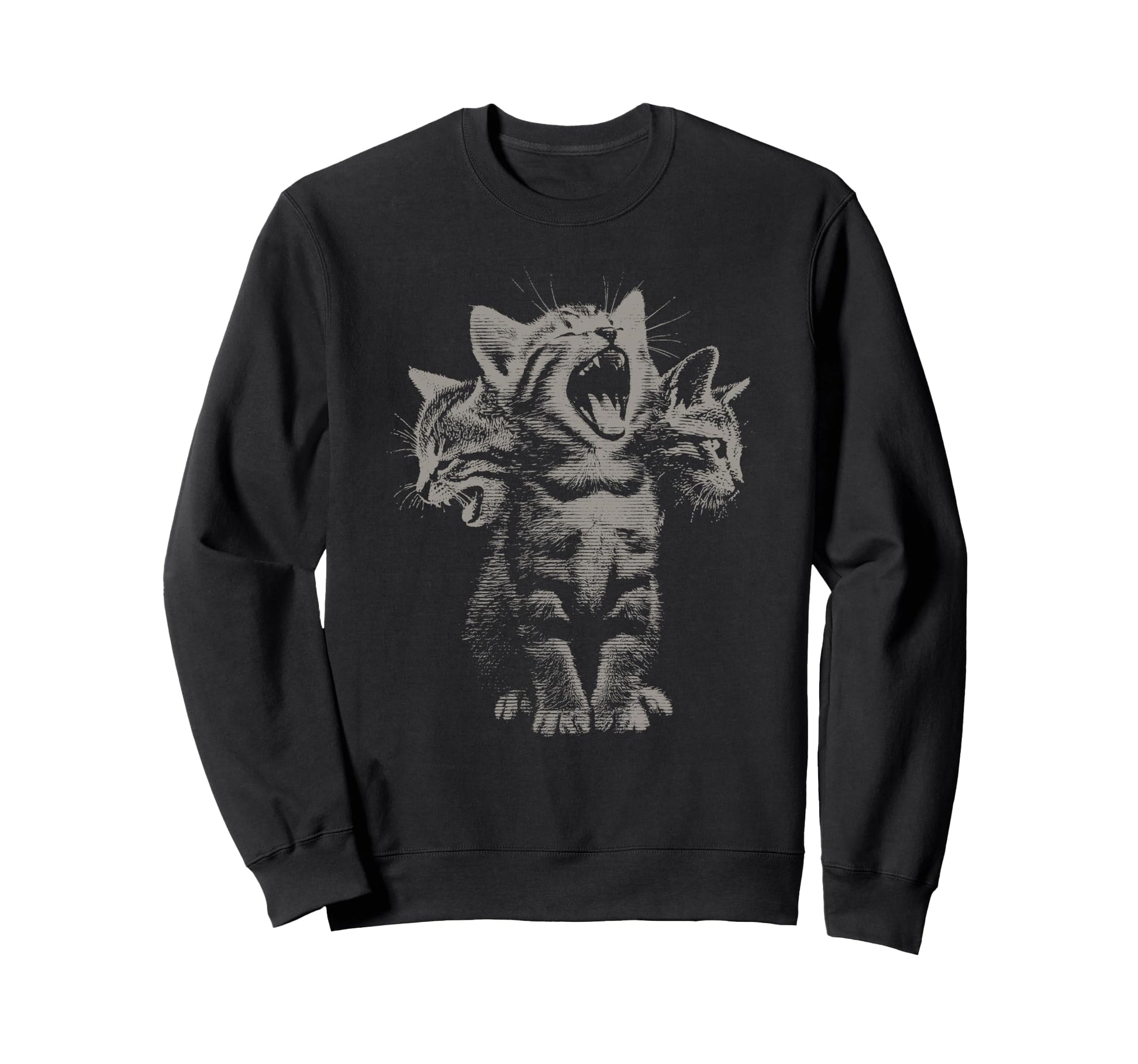 3 Headed Cat Funny Grunge Y2K 90S Sweatshirt - Minimalist Print for Adults - T-Shirt, Sweatshirt, Hoodie