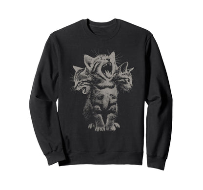 3 Headed Cat Funny Grunge Y2K 90S Sweatshirt - Minimalist Print for Adults - T-Shirt, Sweatshirt, Hoodie