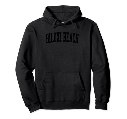 Biloxi Beach Distressed Black Varsity Hoodie - Graphic Print Men Women - T-Shirt, Sweatshirt, Hoodie