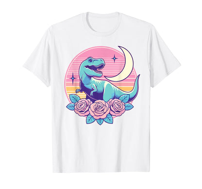 Pastel Dinosaur T Rex Moon And Roses T-Shirt - Streetwear Style Men Women - T-Shirt, Sweatshirt, Hoodie