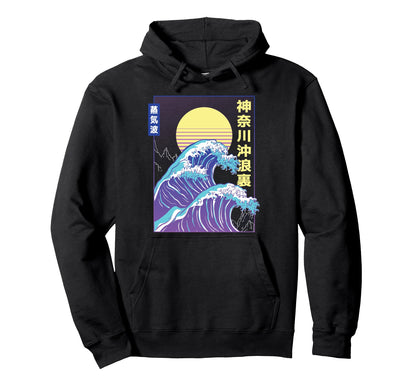 Vaporwave Retrowave Big Wave Japanese Hoodie - Minimalist Print Unisex - T-Shirt, Sweatshirt, Hoodie