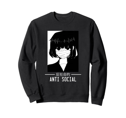 Anti Social Japanese Text Sweatshirt - Novelty Apparel for Adults - T-Shirt, Sweatshirt, Hoodie