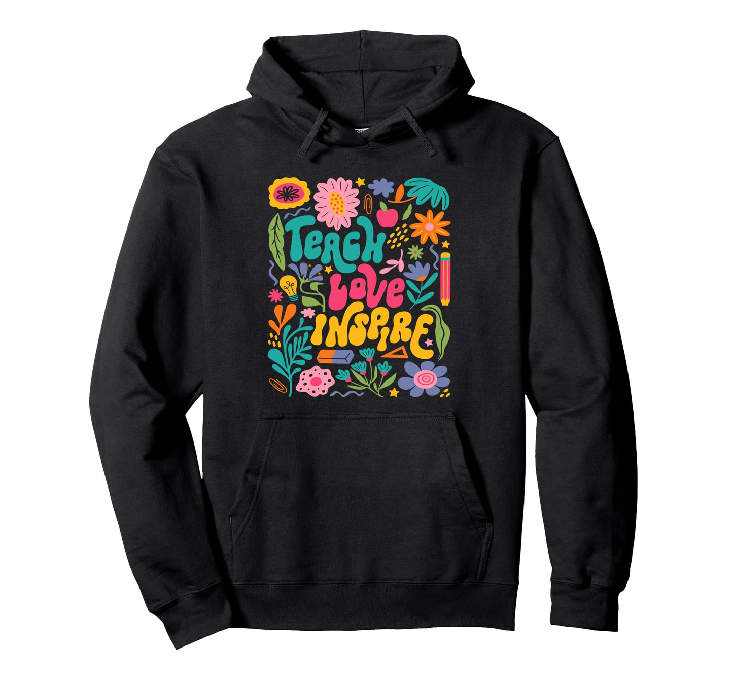 Teach Love Inspire Boho Teacher Floral Hoodie - Unique Graphic Men Women - T-Shirt, Sweatshirt, Hoodie