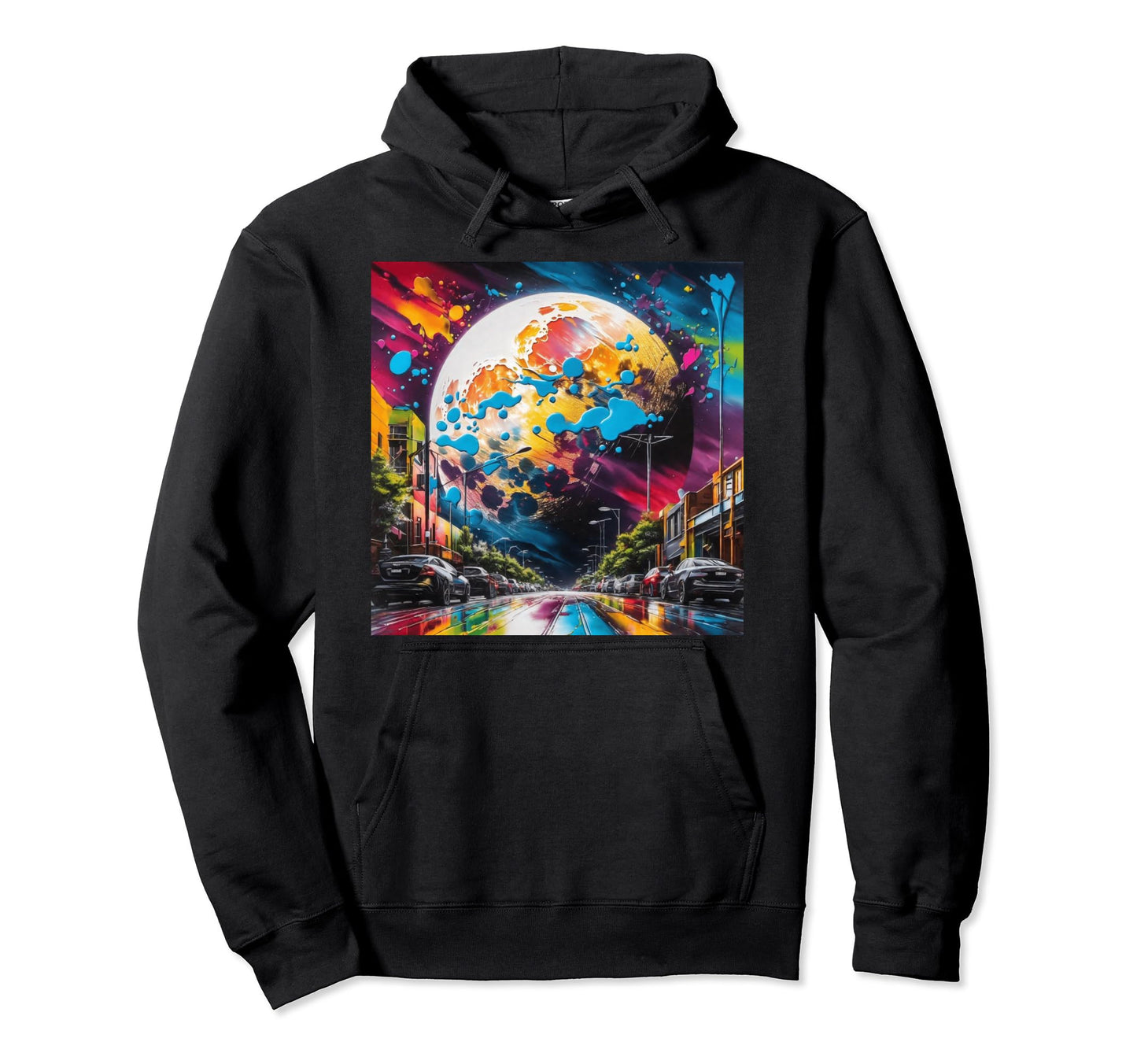 Cityscape Moon Rainbow Funky Surrealism Hoodie - Novelty Apparel Men Women - T-Shirt, Sweatshirt, Hoodie