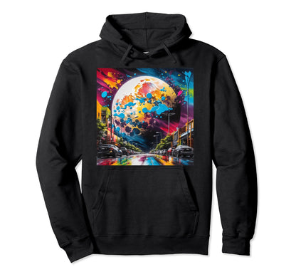 Cityscape Moon Rainbow Funky Surrealism Hoodie - Novelty Apparel Men Women - T-Shirt, Sweatshirt, Hoodie