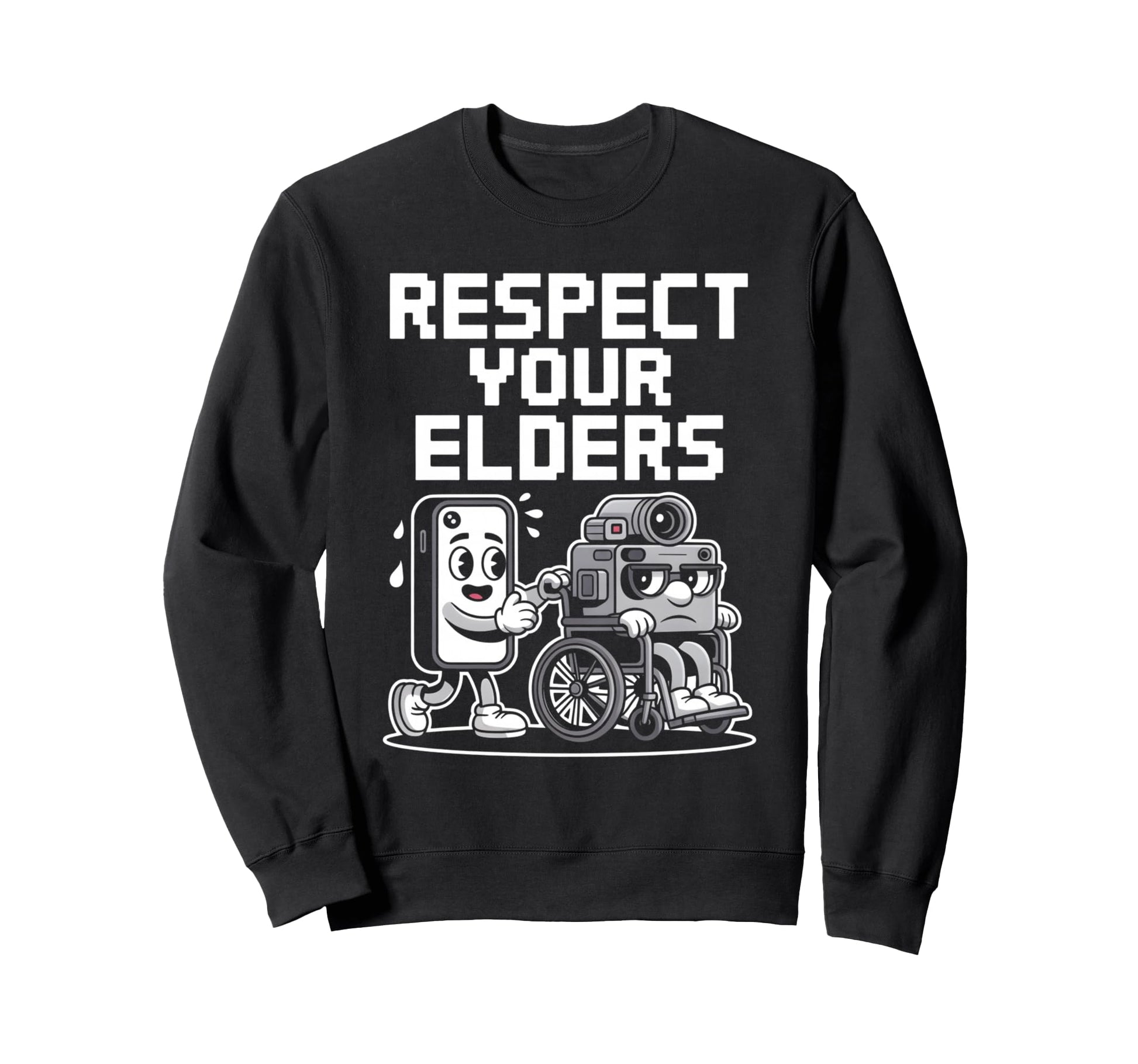 Respect Your Elders Tech Camera Phone Sweatshirt - Graphic Print Unisex - T-Shirt, Sweatshirt, Hoodie