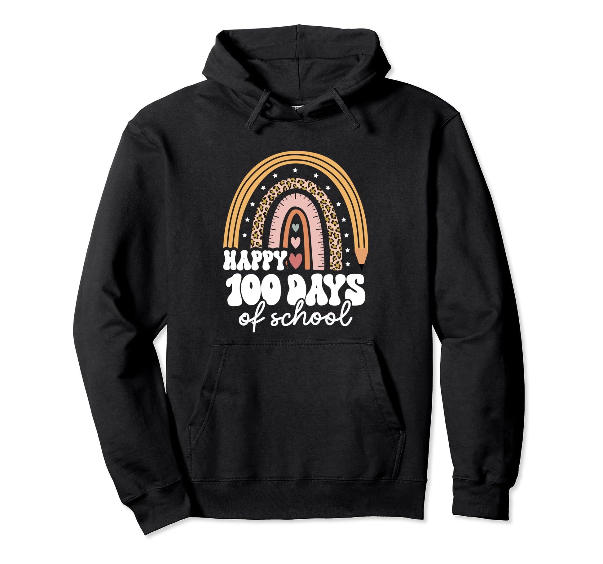 100Th Day School Teacher Leopard Groovy Hoodie - Trendy Graphic Unisex - T-Shirt, Sweatshirt, Hoodie