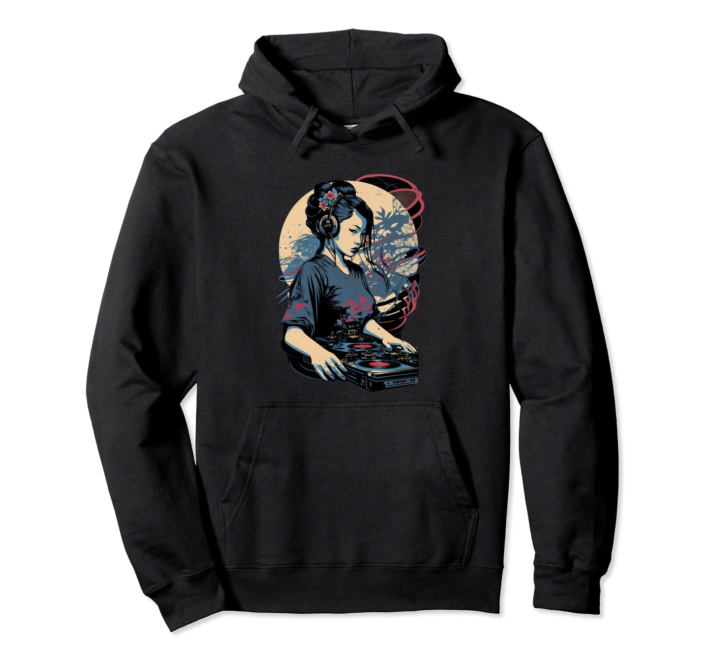Geisha Dj Edm Japanese Kimono Vaporwave Hoodie - Custom Art Print Unisex - T-Shirt, Sweatshirt, Hoodie